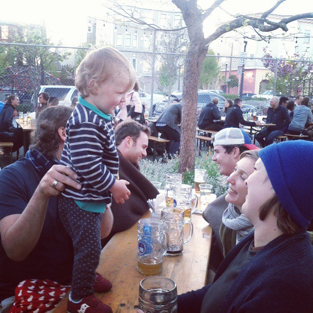 Emma Clover is dancing on the tables at the Biergarten with @maggielindsey and @ewazabiz
