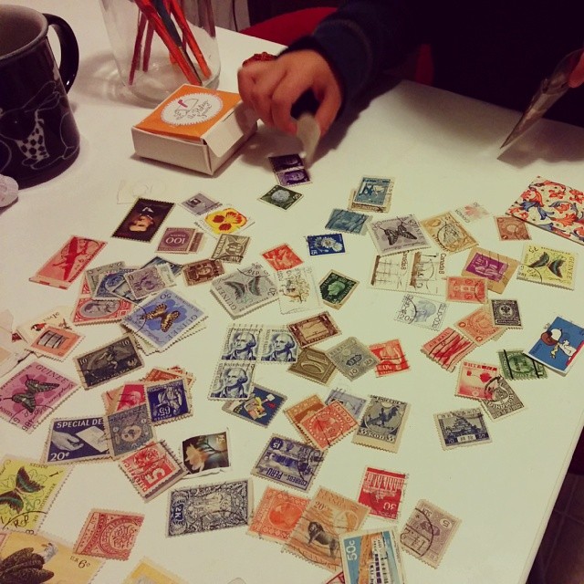 introducing Emma to my stamp collection