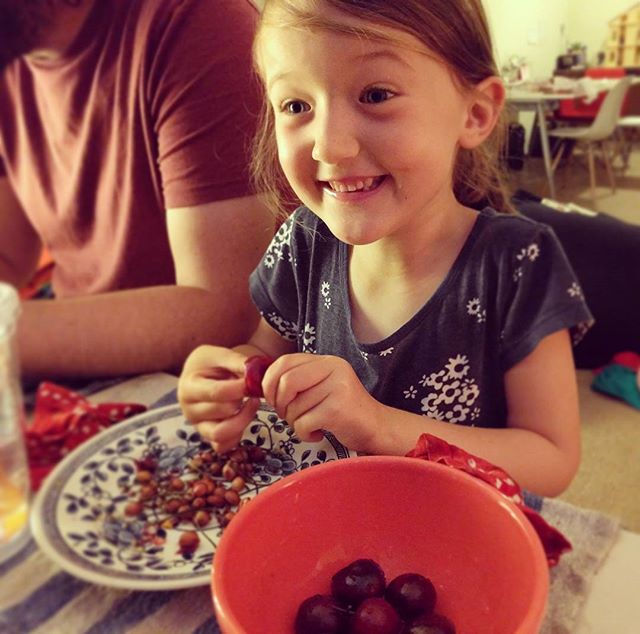 happy to have a bowl of cherries