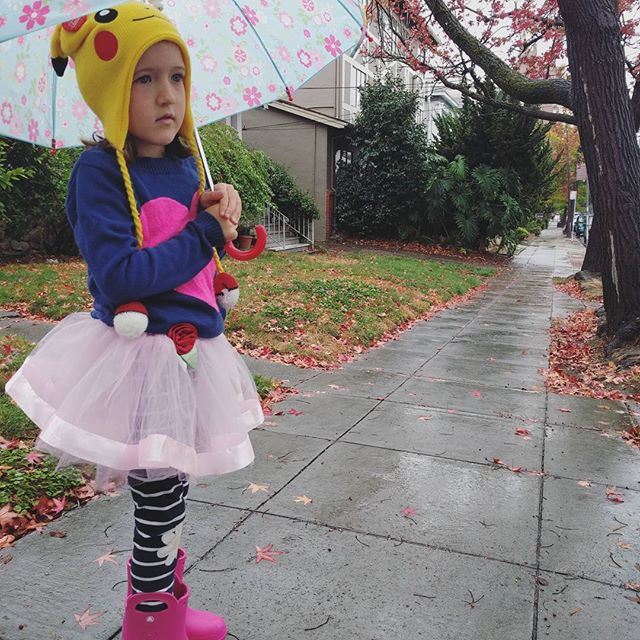 Clover has really upped her rainy day style.