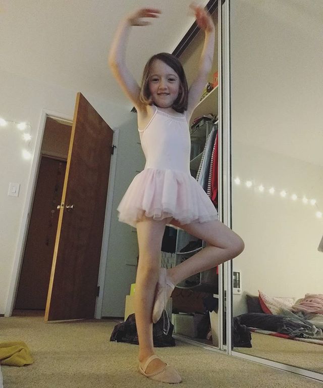 This ballerina cannot wait for class.