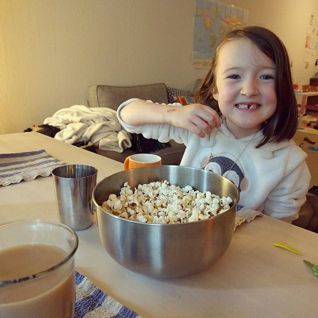 popcorn and chai with Clover who is growing faster than I can comprehend!